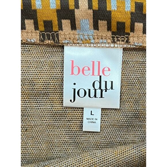 Belle Du Jour Knit Mini Skirt Womens Size Large Geometric Chocolate Yellow Gray - Picture 4 of 5